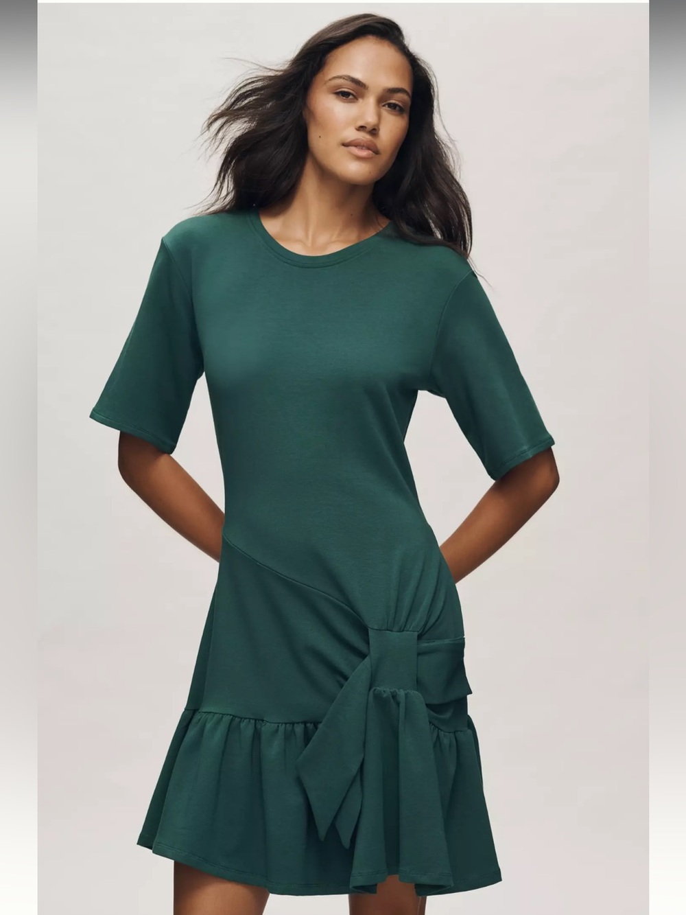 Daily Practice Short-Sleeve Drop-Waist T-Shirt Mini Dress in Green | Size S